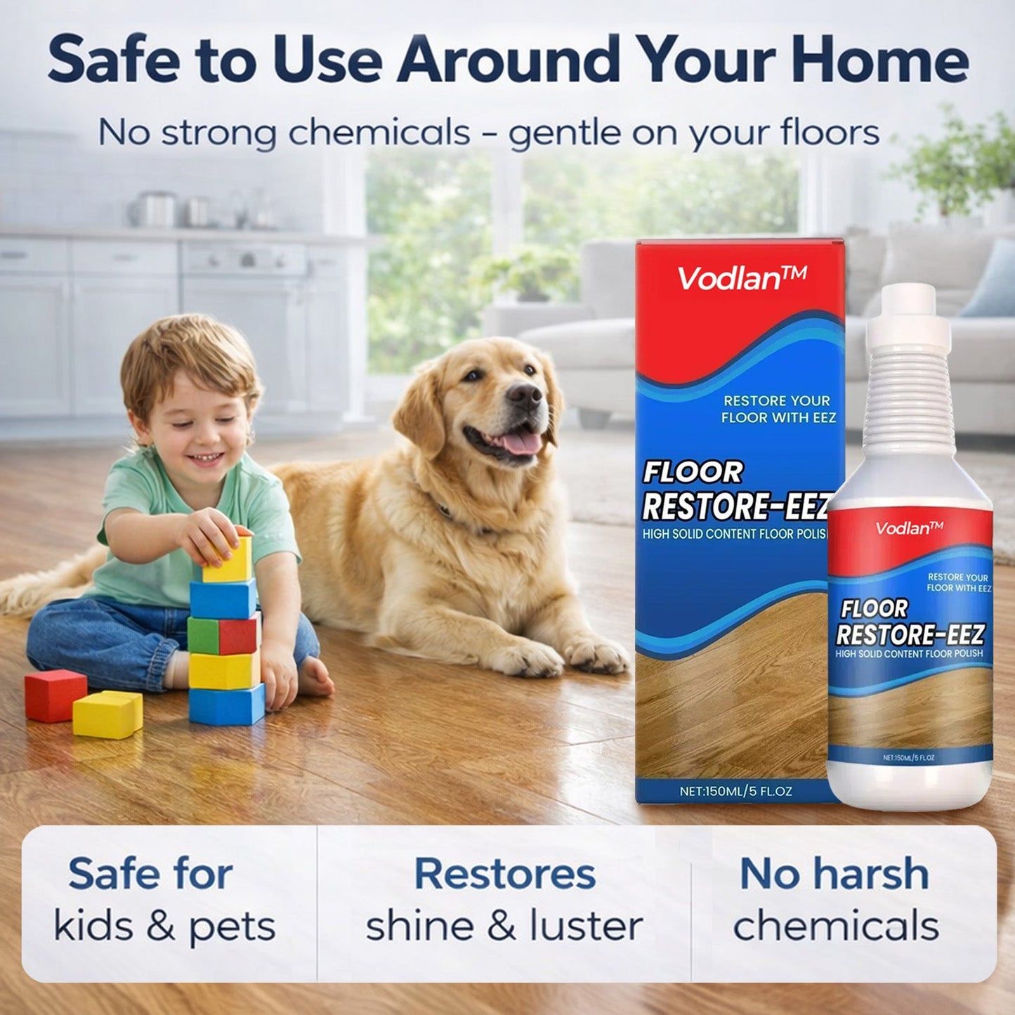 Vodlans™ Floor Restorer – Fast-drying, non-toxic shine. ✨