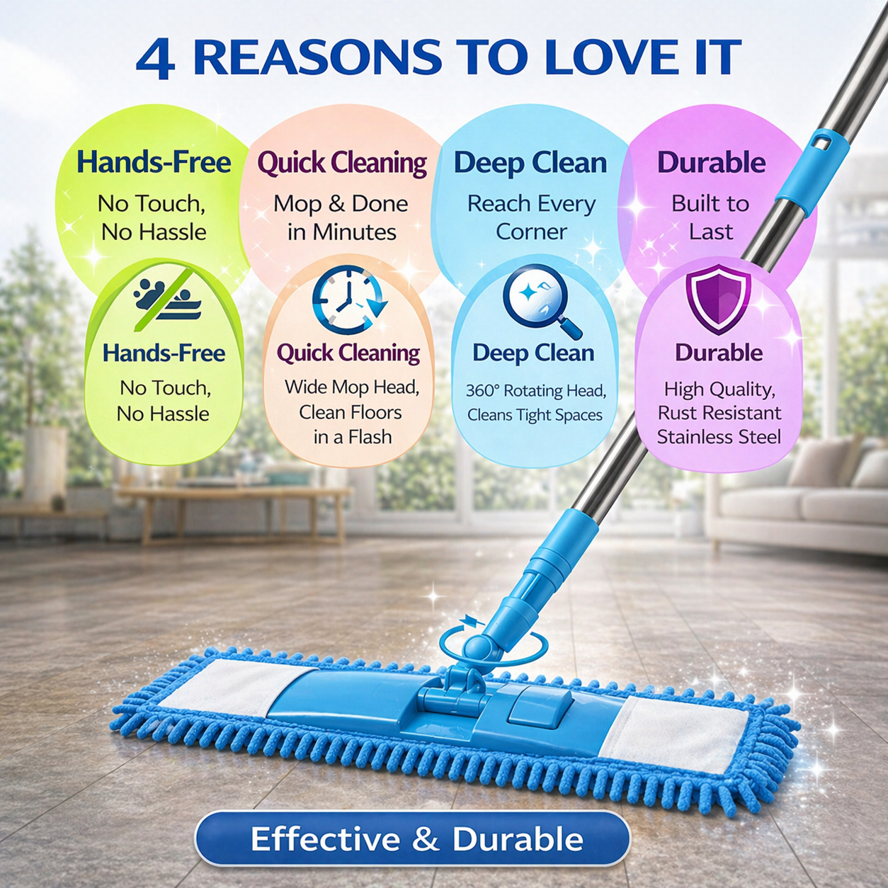 Vodlans™ Detachable Coral Fleece Flat Mop with Stainless Steel Handle