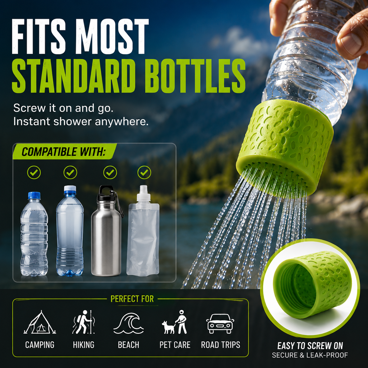 🚿 Vodlans™ Spray Cap - Turn Any Bottle Into a Portable Shower