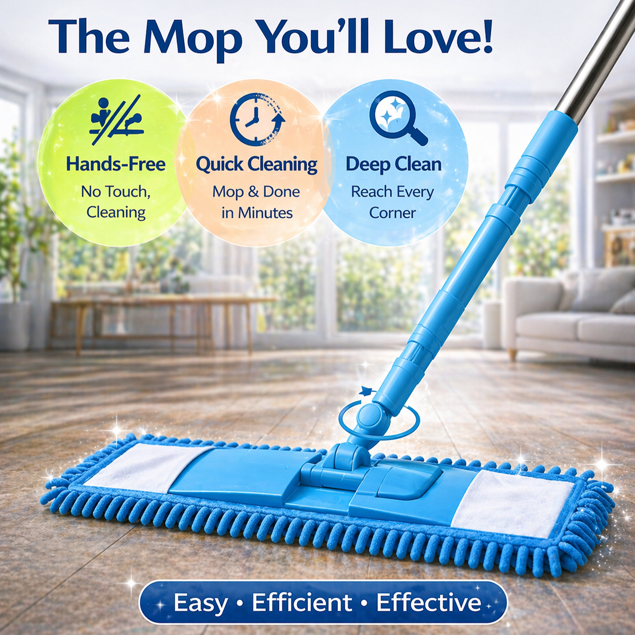 Vodlans™ Detachable Coral Fleece Flat Mop with Stainless Steel Handle