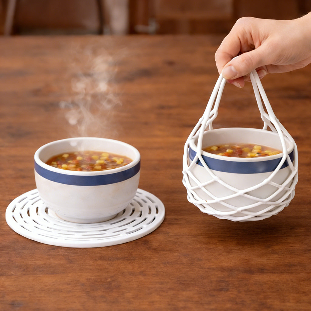 Vodlans™ 2-in-1 Zero-Void™ Silicone Mesh Bag & Heat-Resistant Trivet Mat for Hot Bowls (Offer)