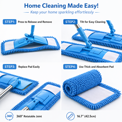 Vodlans™ Detachable Coral Fleece Flat Mop with Stainless Steel Handle