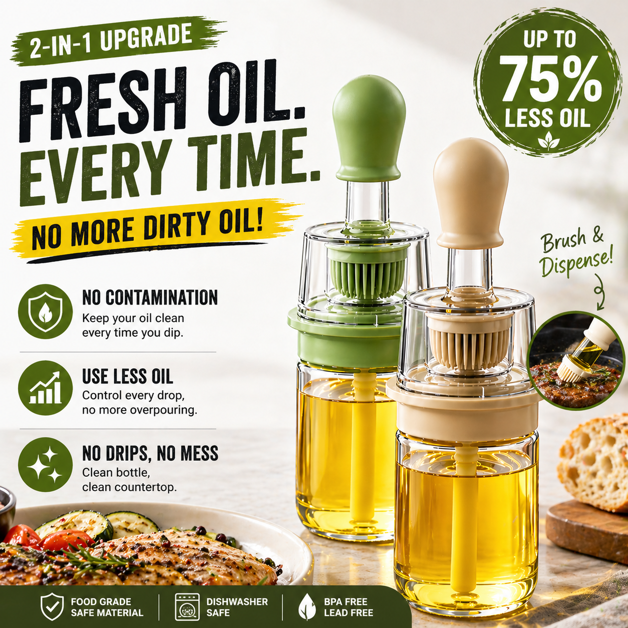 Vodlans™ 2-in-1 Oil Dispenser & Brush — Cook Smarter, Use Less Oil