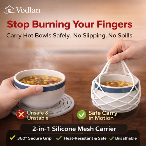 Vodlans™ 2-in-1 Zero-Void™ Silicone Mesh Bag & Heat-Resistant Trivet Mat for Hot Bowls (Offer)