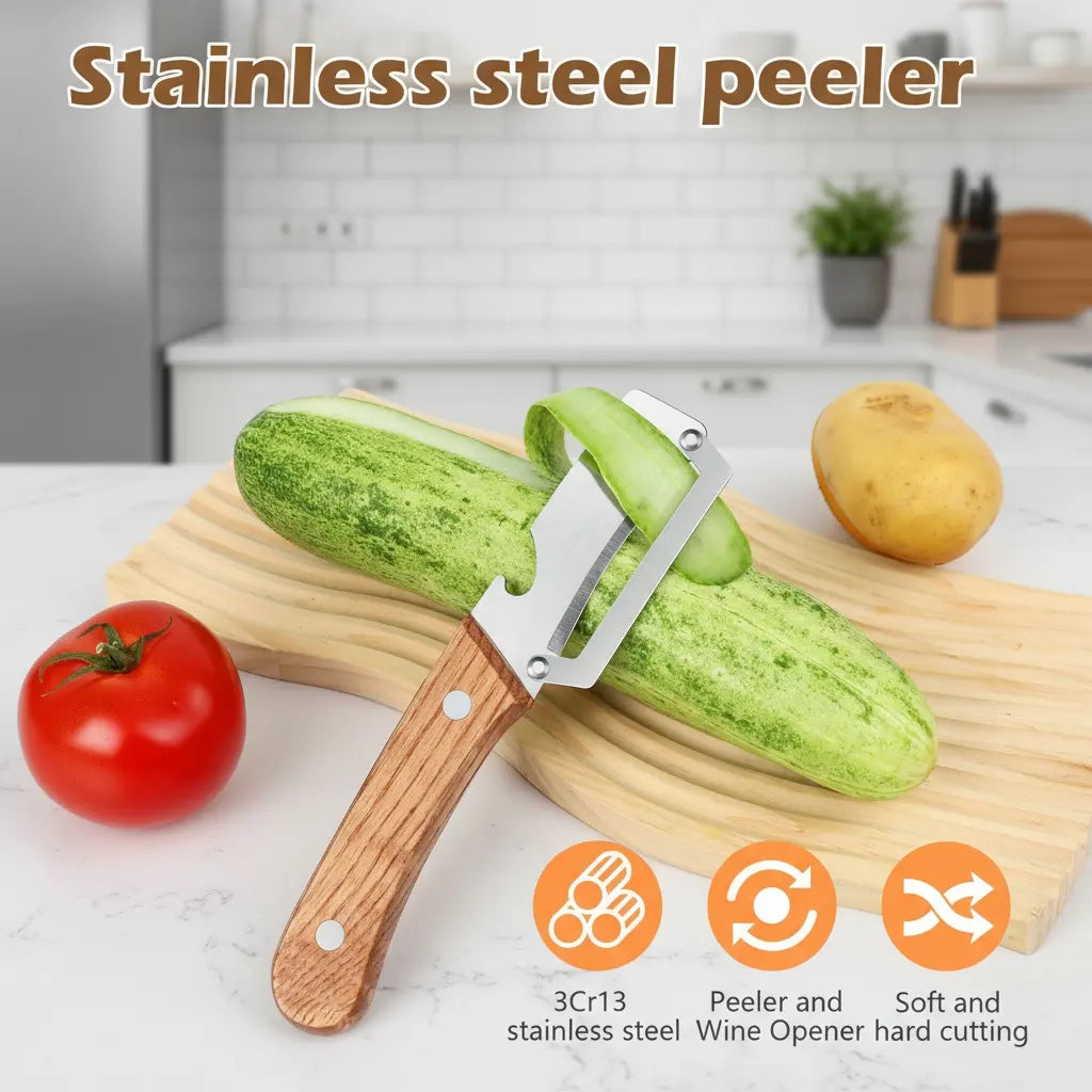 Vodlans™  Wooden-Handled Stainless Steel Shredder and Peeler