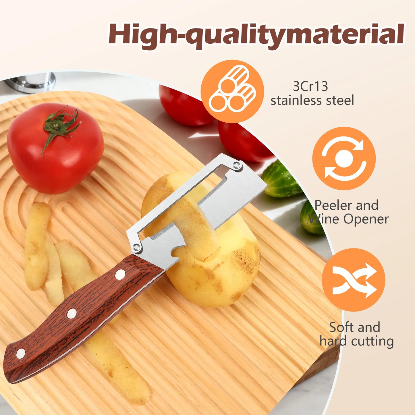 Vodlans™  Wooden-Handled Stainless Steel Shredder and Peeler
